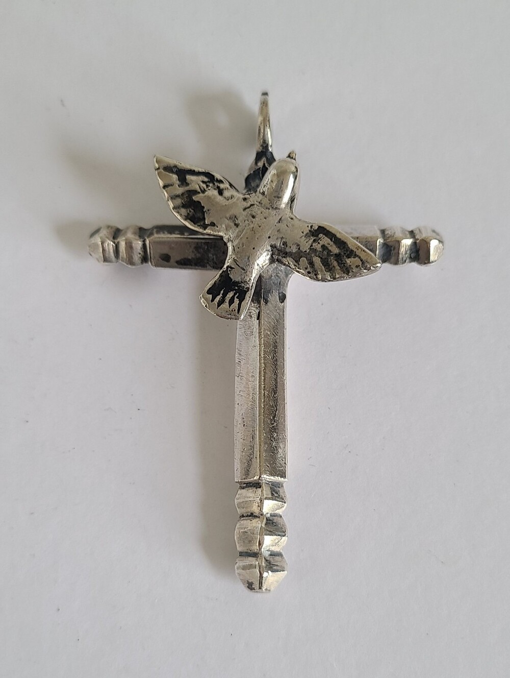 Heavy Large Solid Sterling Silver Christian Cross Dove Peace Chunky Pendant